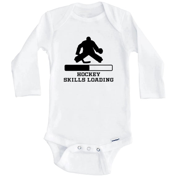 Hockey Skills Loading Funny Hockey Humor One Piece Baby Bodysuit (Long Sleeve), 6-9 Months White