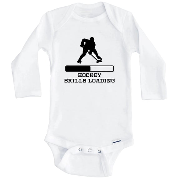 Hockey Skills Loading Funny Sports Humor One Piece Baby Bodysuit (Long Sleeve), 0-3 Months White