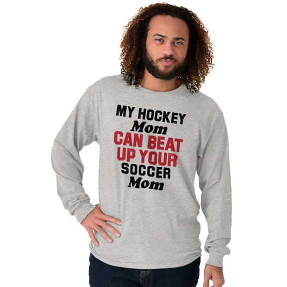 Hockey Soccer Mom Fight Funny Sports Plus Size Long Sleeve Graphic Tee Shirt Brisco Brands 3X