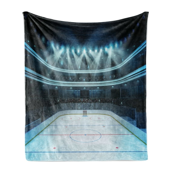 Hockey Soft Flannel Fleece Blanket, Photo of a Sports Arena Full of People Fans Audience Tournament Championship Match, Cozy Plush for Indoor and Outdoor Use, 50" x 60", Multicolor, by Ambesonne