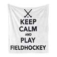 thumbnail image 1 of Hockey Soft Flannel Fleece Throw Blanket, Keep Calm and Play Fieldhockey Phrase in Black and White with Sticks and Ball, Cozy Plush for Indoor and Outdoor Use, 50" x 70", Black White, by Ambesonne, 1 of 5
