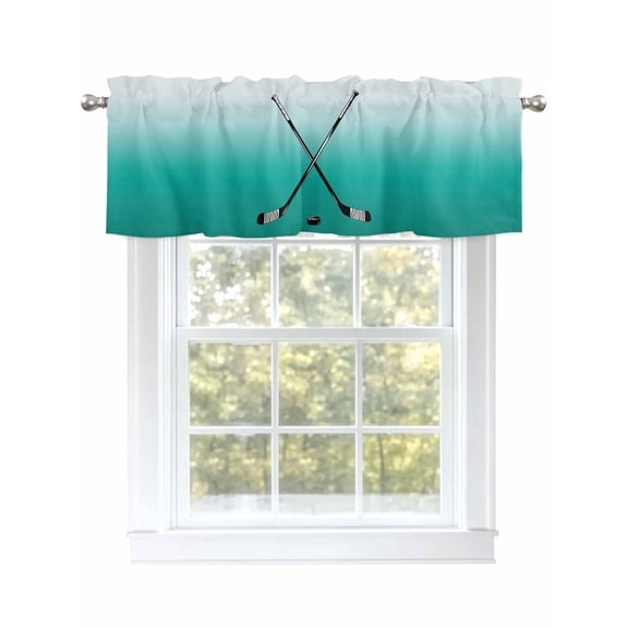 Hockey Sport Valances for Windows, Rod Pocket Kitchen Valance Curtains - Soft & Washable Small Window Treatment for Living Room,&nbsp;Bathroom, Ombre Green , 42x12 Inch, 1 Panel