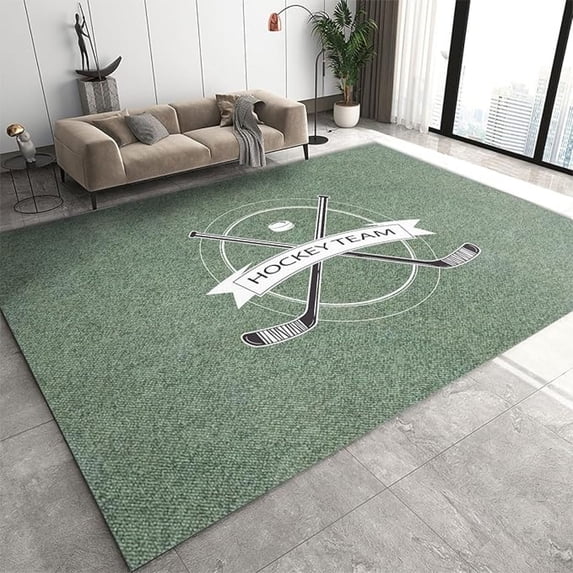 Hockey Sports Print Area Rug, Modern Sports Lover Home Decor Rugs, Indoor Non-Slip Carpet Non-Shedding Soundproof For Teen Boy Living Room Bedroom Office Study 5x6ft