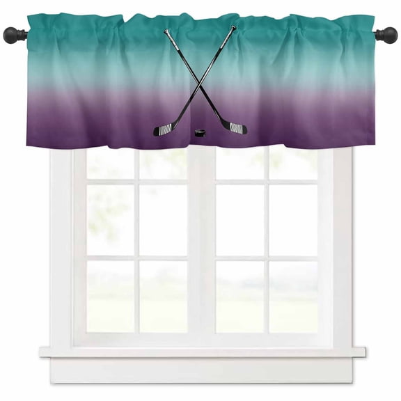 Hockey Sports Valances for Windows Farmhouse Kitchen Curtains Valances Rod Pocket Valance Curtains for Kitchen Windows Turquoise Aqua Purple Gradient Colored Window Valances for Bathroom 42"x18"