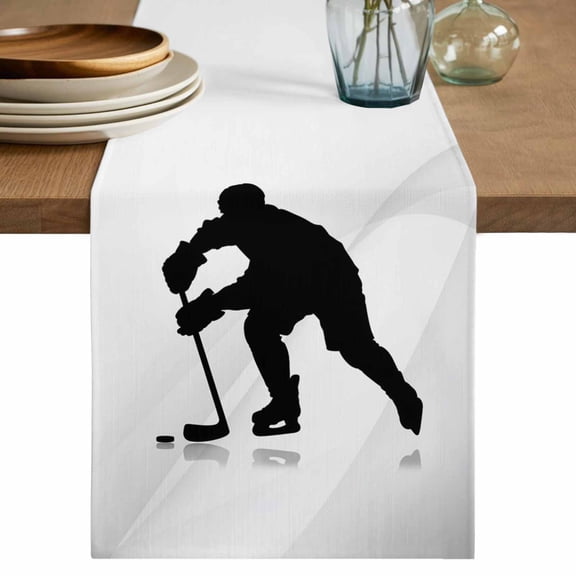 Hockey Table Runner 36 Inches, Modern Funny Minimalist Sports Geometric Bed Runner Dresser Scarves Tabletop for Indoor Outdoor Parties/Ceremony/Banquet, 13"x 36"