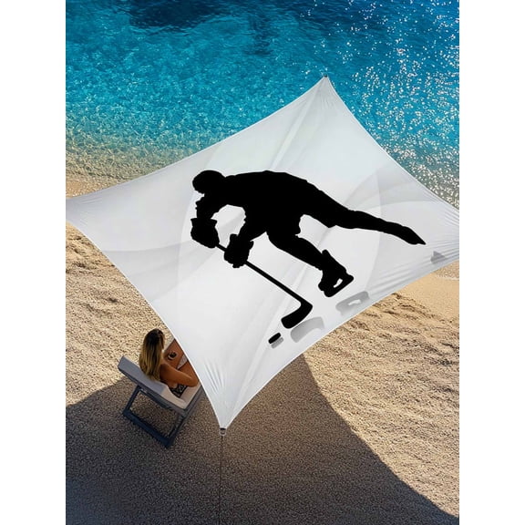 Hockey Theme Sun Shade Sail 12' x 16', Sports Athletes Silhouette Grey Background Rectangle Outdoor Sunshade Canopy, Waterproof UV Block Patio Covers for Garden Yard Beach