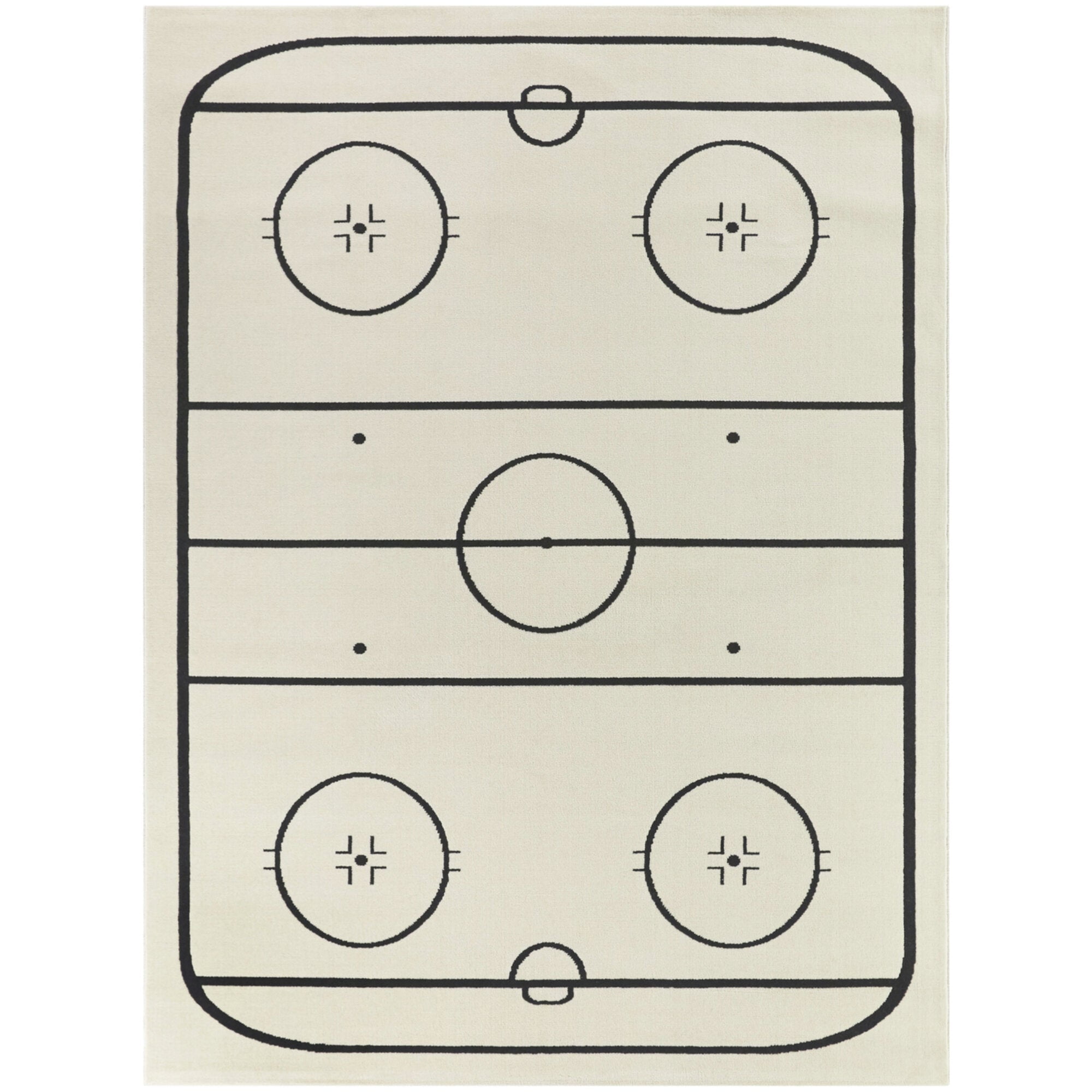 4' x 6' Black and Cream Synthetic Hockey Rink Kids' Rug