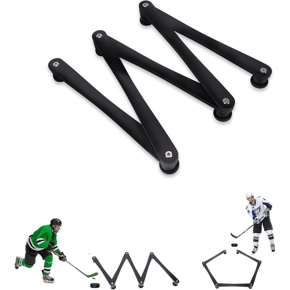 Hockey Training Equipment, Protable 5-Section Hockey Stick Handling Trainer Aids with Adjustable Joints Non-Slip Mat for Puck Control, Skills Practice and Reaction Time, Black