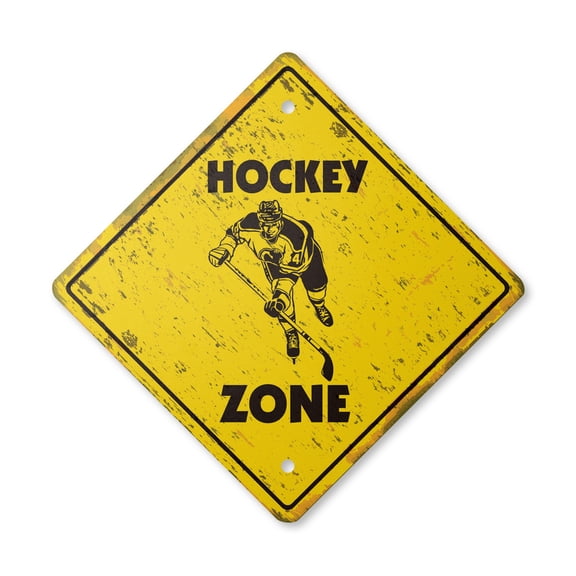 Hockey Vintage Crossing Sign Zone Xing | Indoor/Outdoor Plastic | 17" Tall rustic new caution puck stick player team trophy award coach mask