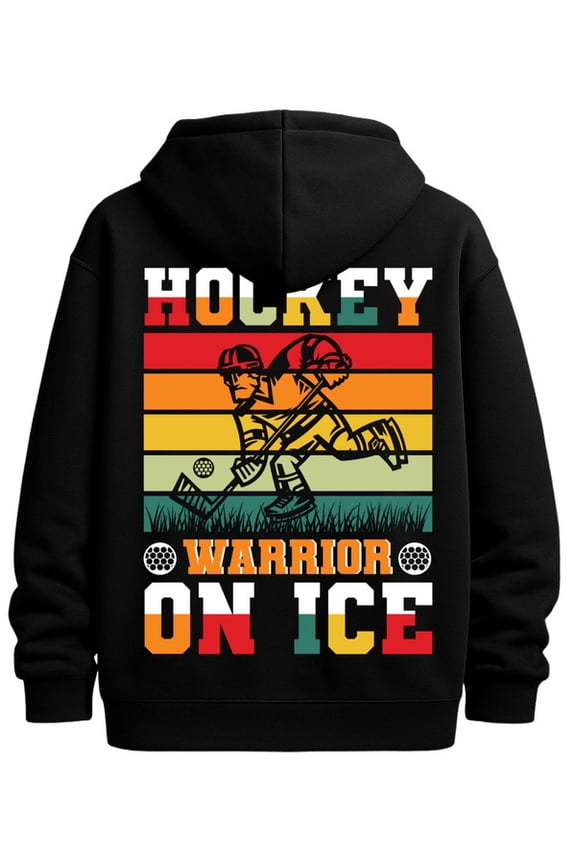 Hockey Warrior Ice graphic hoodies hockey men polyester black Winter wear, vintage style, comfortable fit, patterned sweatshirt, streetwear lovers casual guys funny