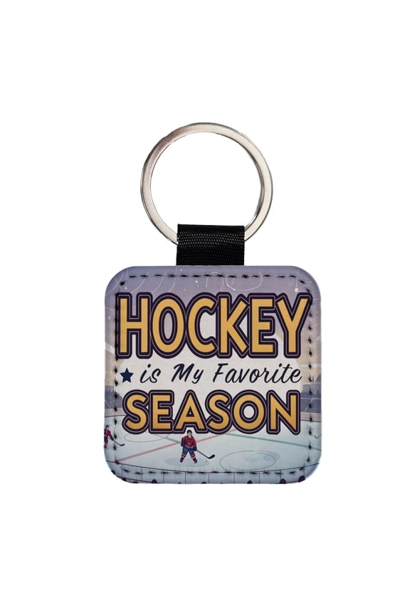 Hockey is My Favorite Season Funny Faux Leather Square Keychain