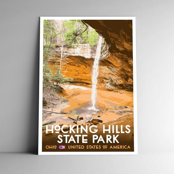 Hocking Hills Ohio State Park Vintage Travel Poster / Postcard WPA Style Retro