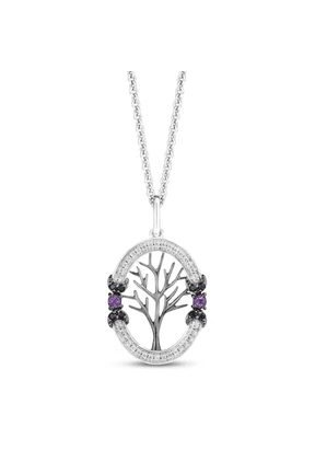 Hocus Pocus Amethyst & Diamond Tree Necklace in 925 Sterling Silver - Anniversary Gift For Wife