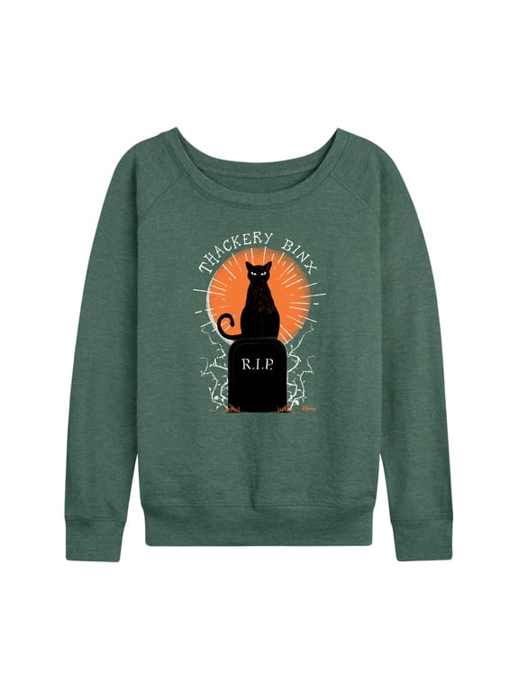 - Binx Graveyard Women's Lightweight French Terry Wide Neck Long Sleeve Graphic Shirt