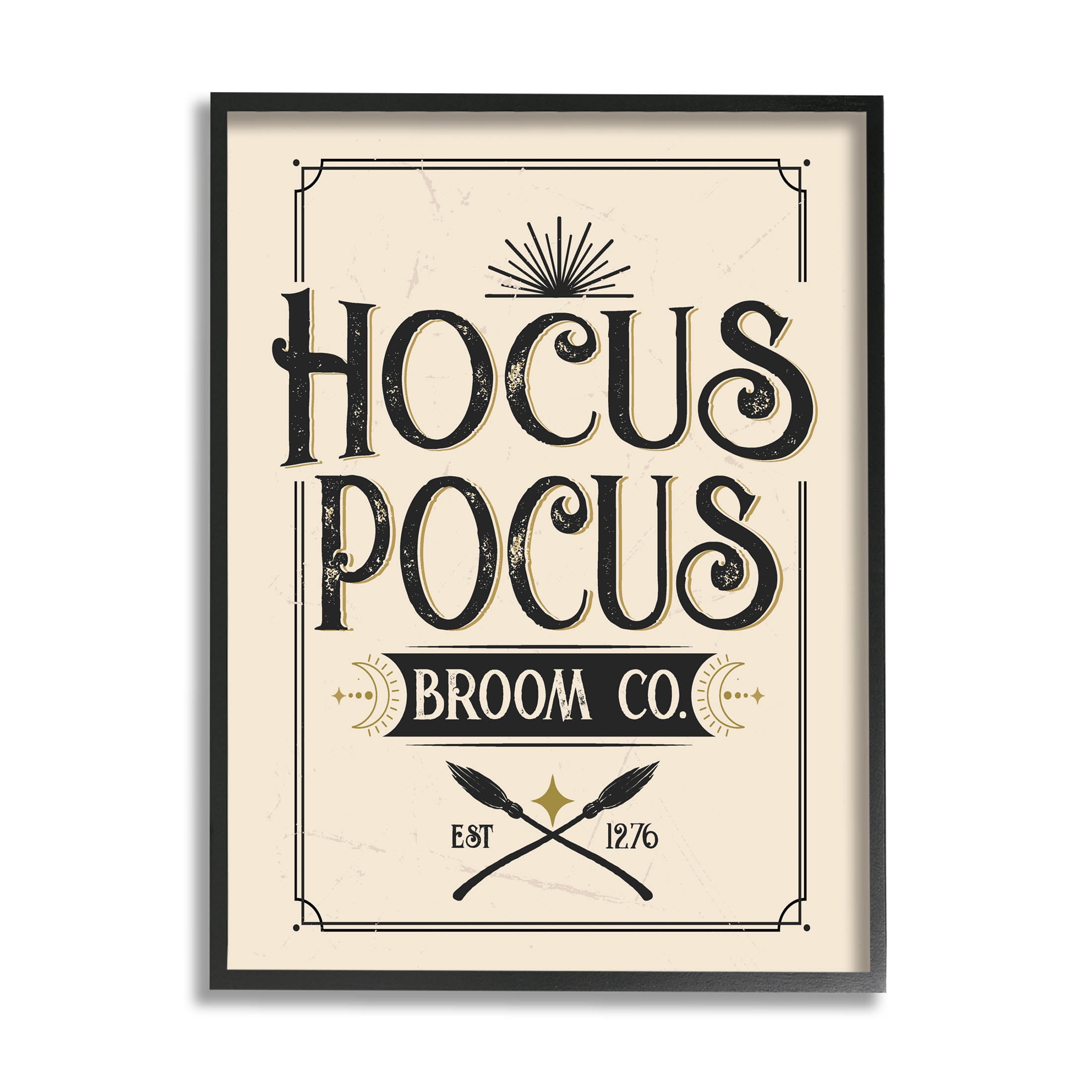 Hocus Pocus Broom Co Sign Holiday Graphic Art Black Framed Art Print Wall Art