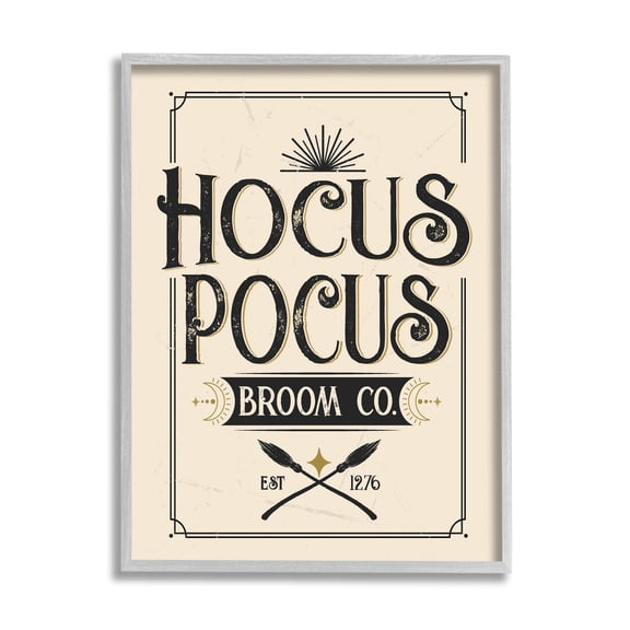 Hocus Pocus Broom Co Sign Holiday Graphic Art Gray Framed Art Print Wall Art