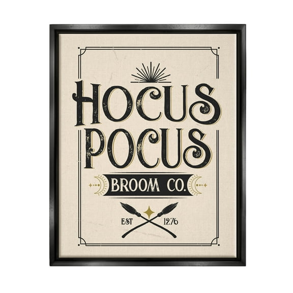Hocus Pocus Broom Co Sign Holiday Graphic Art Jet Black Framed Art Print Wall Art