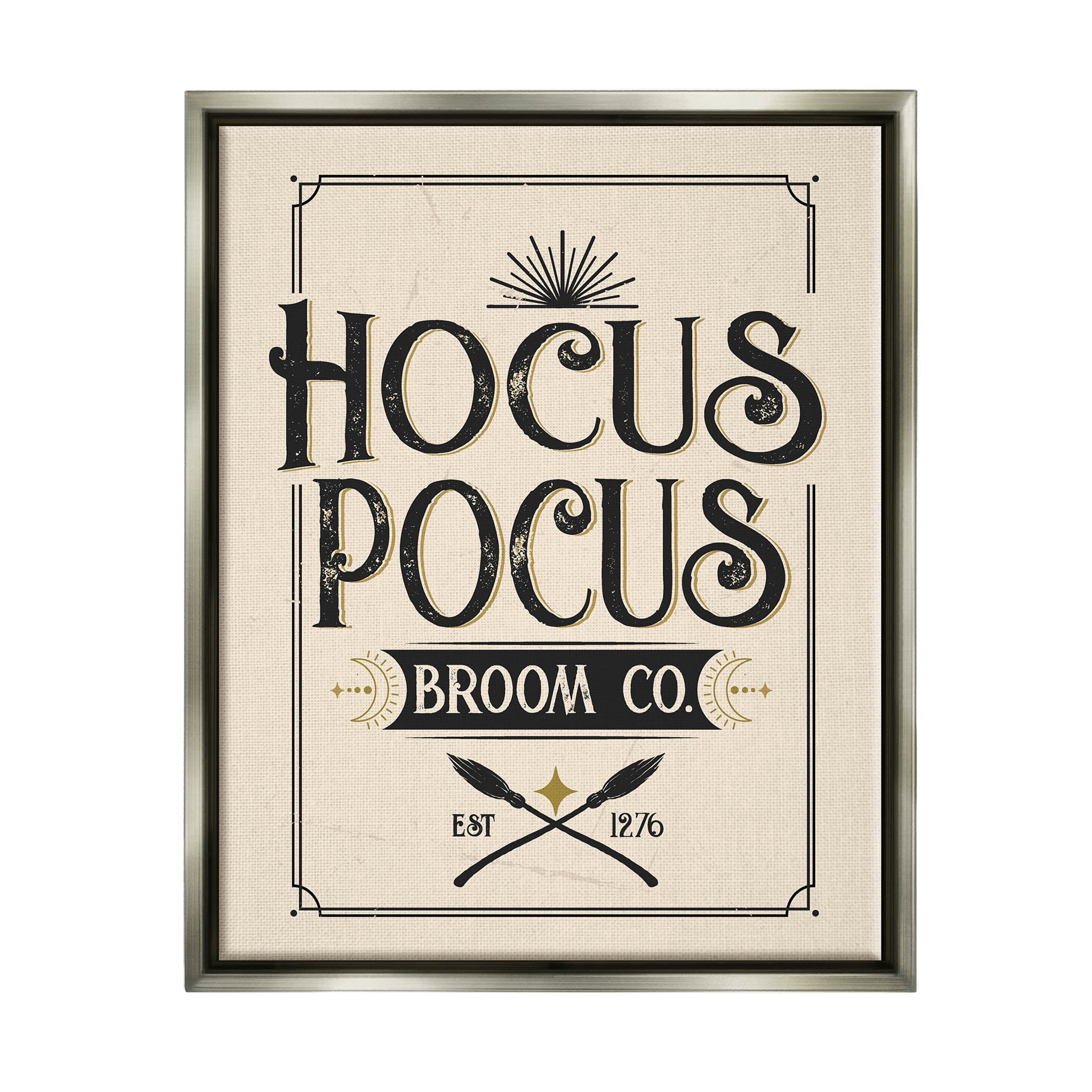 Hocus Pocus Broom Co Sign Holiday Graphic Art Luster Gray Framed Art Print Wall Art