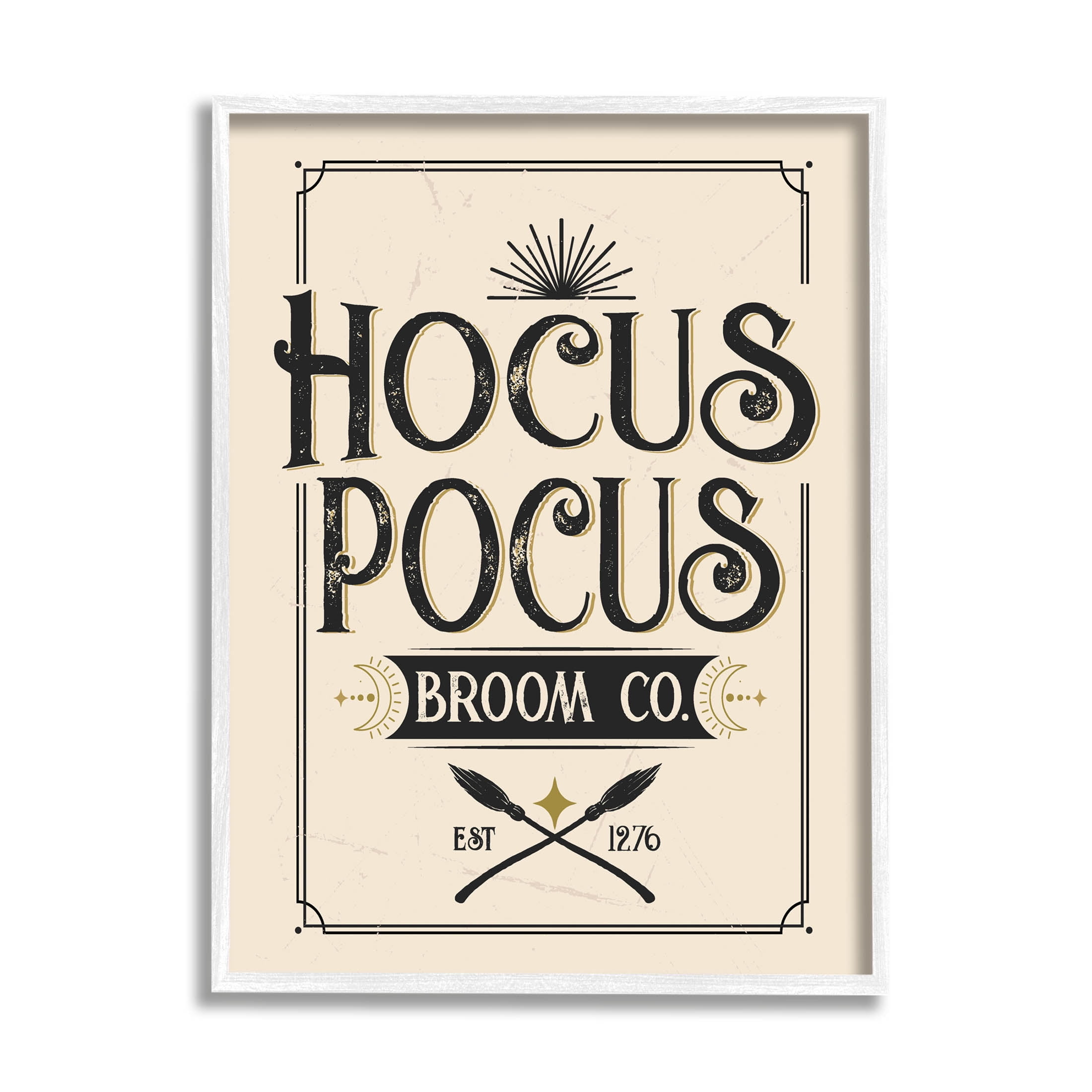 Hocus Pocus Broom Co Sign Holiday Graphic Art White Framed Art Print Wall Art