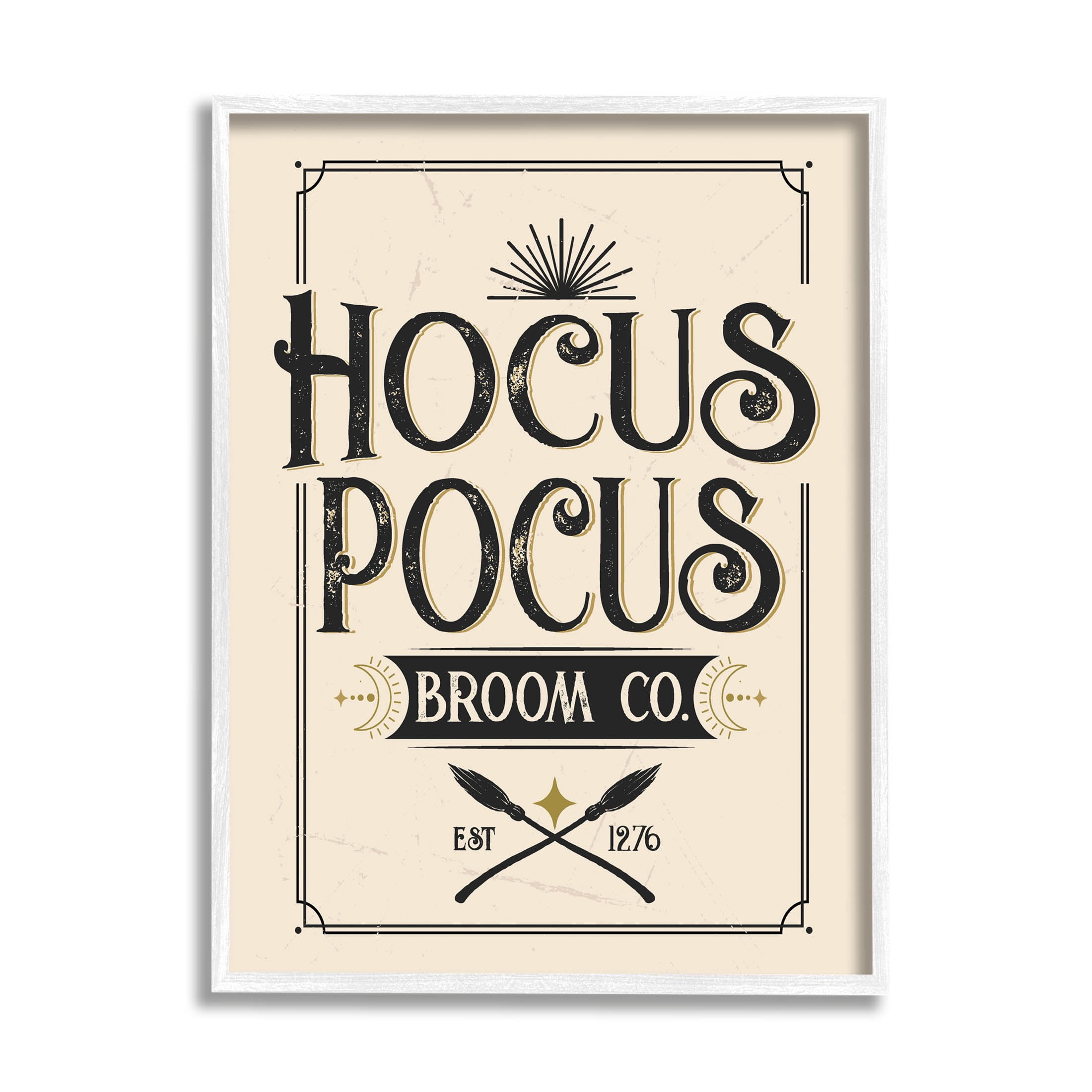 Hocus Pocus Broom Co Sign Holiday Graphic Art White Framed Art Print Wall Art