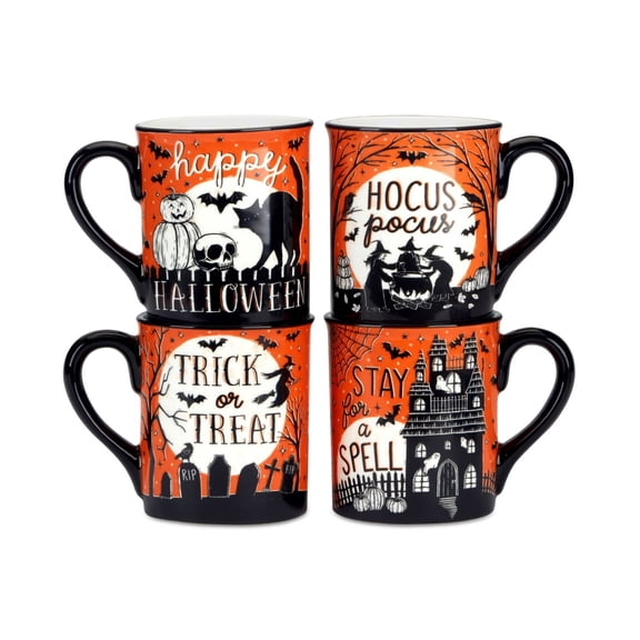 Hocus Pocus Ceramic Coffee Mugs, Set of 4 14 oz Halloween Motifs
