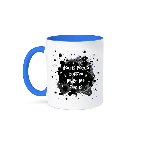Hocus Pocus Coffee Make Me Focus - Funny Halloween Humor Witches Spell, 11oz Two-Tone Blue Mug