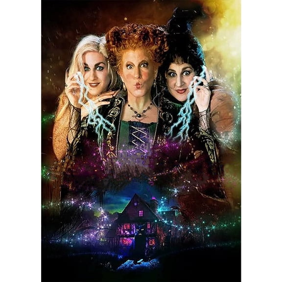 Hocus Pocus Diamond Painting Digital Set,Halloween Witch Full Circle Diamond Artist Wall Decor,GiftDIY Adult Art Set,5D Crafts Living Room Bedroom, 12X16 inches