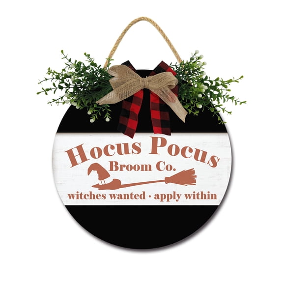 Hocus Pocus Front Door Sign Funny Wreaths Hanging Wooden Plaque Decoration Round Rustic Wood Farmhouse Porch Decor for Home Front Door Decor, 12 x 12 Inch