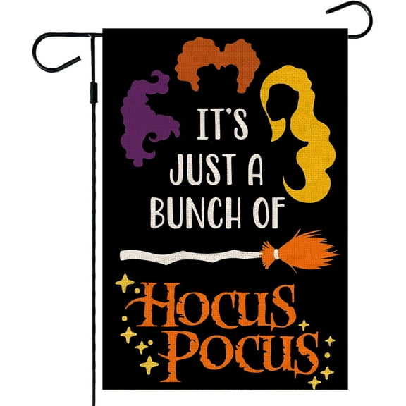 Hocus Pocus Garden Flag, Halloween Sanderson Sisters Flags 12x18 Double Sided for Outside, Witches Small Yard Burlap Flag Mini Vertical Rustic Porch Lawn Decorations Outdoor Black