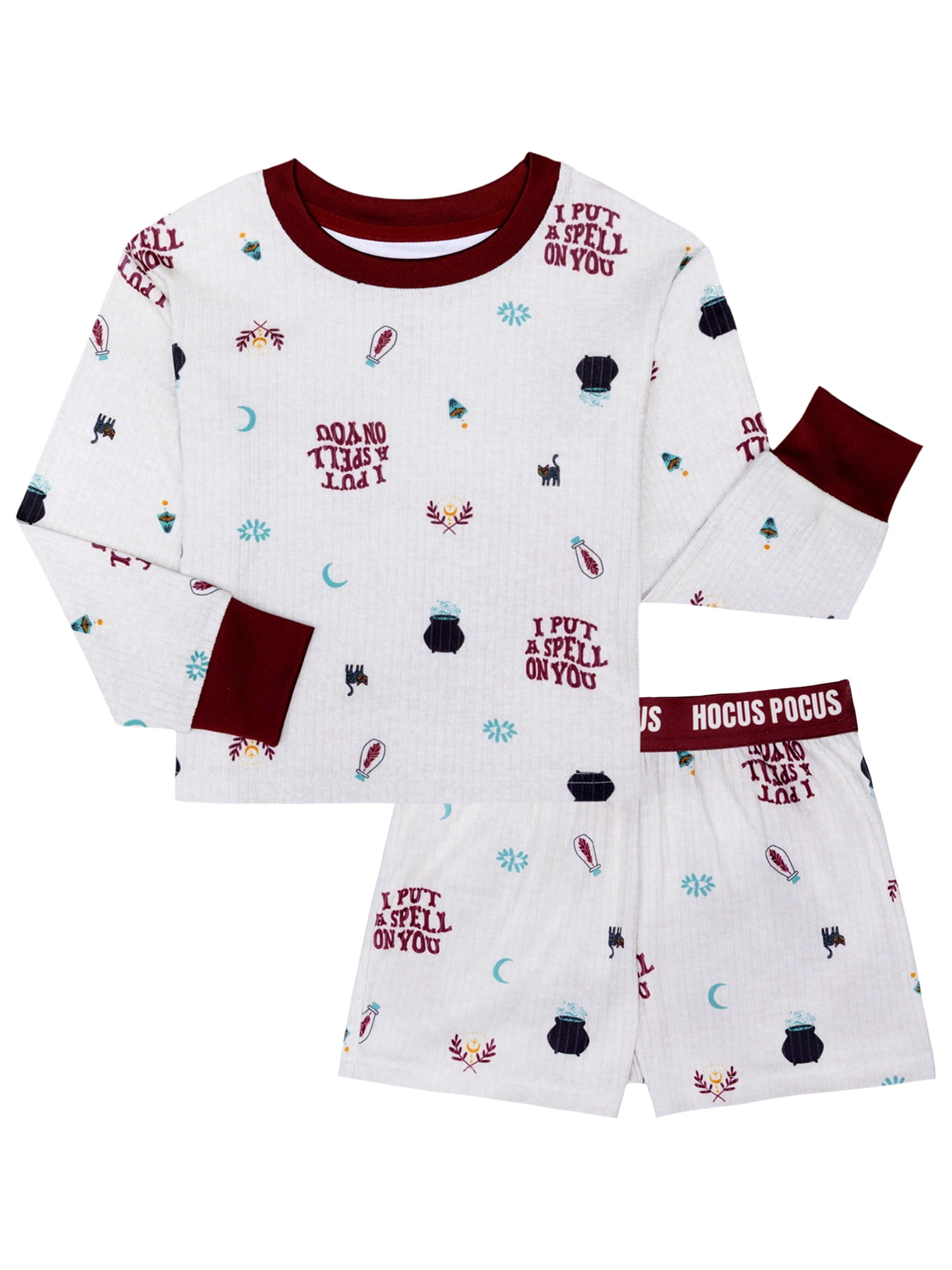 Hocus Pocus Girls Halloween Long Sleeve Top and Short Pajama Set, 2-Piece, Sizes 4-12