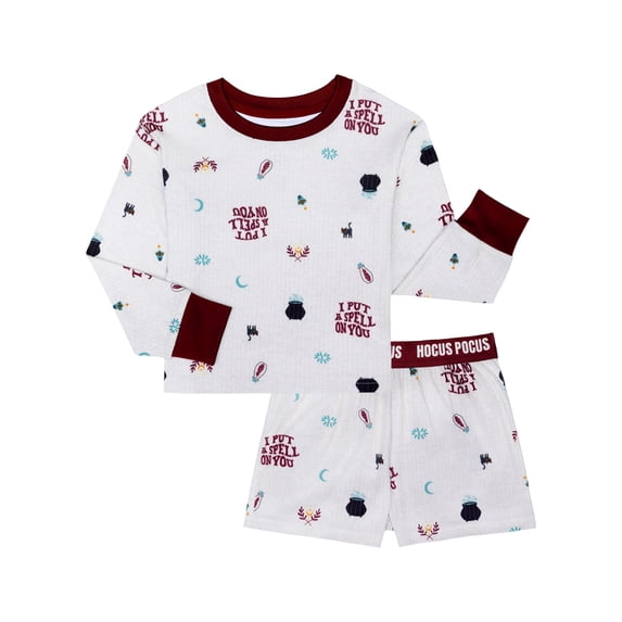 Hocus Pocus Girls Halloween Long Sleeve Top and Short Pajama Set, 2-Piece, Sizes 4-12