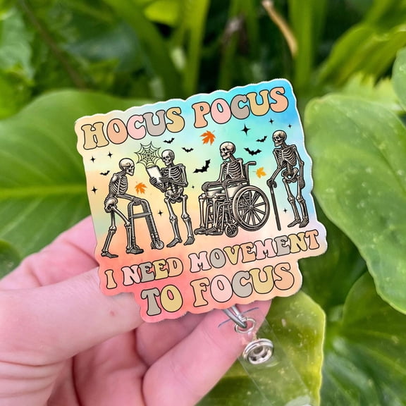 Hocus Pocus Halloween Badge Reel: Physical Therapy Skeleton - Rehab Nurse Gift