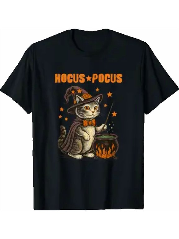 Hocus Pocus Halloween Cat Witch Magic Cauldron Vintage T-Shirt