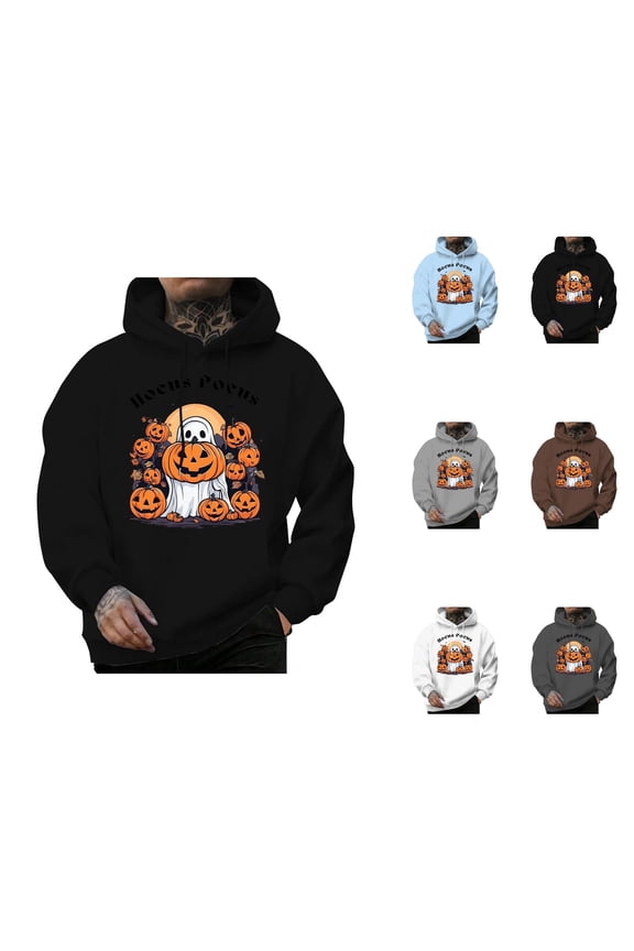 Hocus Pocus Halloween Hoodies for Men 2025 Halloween Ghost Pumpkin Hooded Sweatshirt with Pockets Pullover Tops