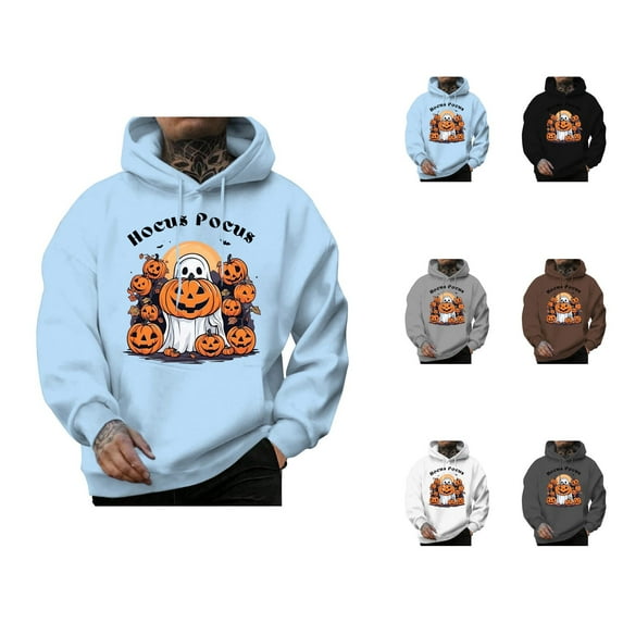 Hocus Pocus Halloween Hoodies for Men 2025 Halloween Ghost Pumpkin Hooded Sweatshirt with Pockets Pullover Tops