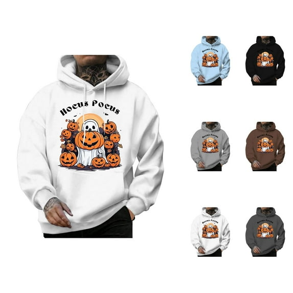 Hocus Pocus Halloween Hoodies for Men 2025 Halloween Ghost Pumpkin Hooded Sweatshirt with Pockets Pullover Tops