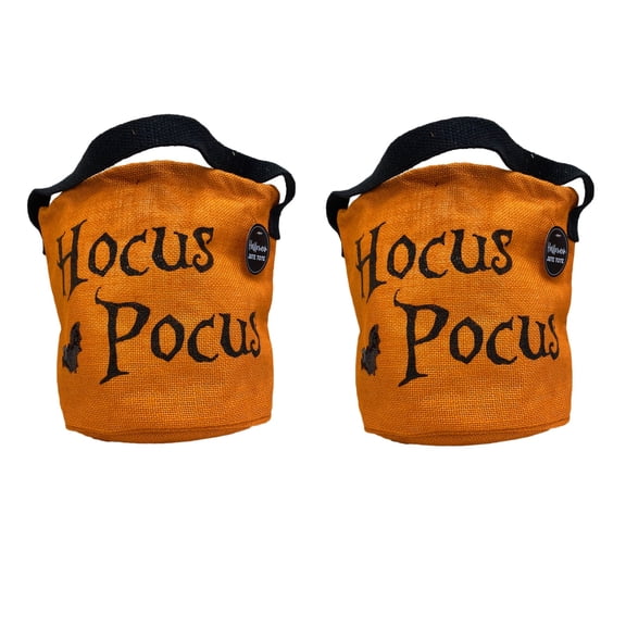 Hocus Pocus Halloween Jute Tote Bag with Sequined Bat and Black Strap (Set of 2)