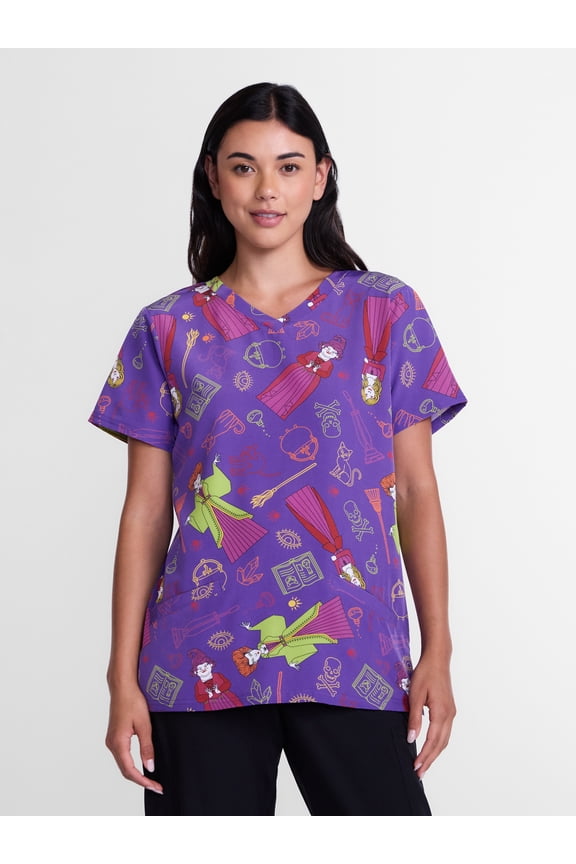 Women's Halloween Scrub Top with Short Sleeves, Sizes S-XXXL