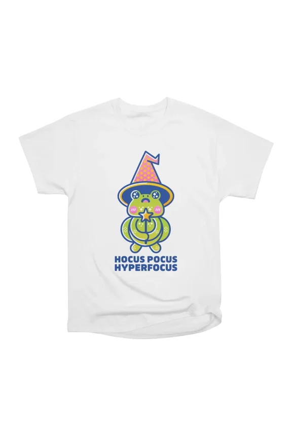 Hocus Pocus Hyperfocus Cute Wizard Frog Neurodivergent Design T-Shirt Tee Gift For Him Mer