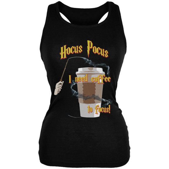 Hocus Pocus I Need Coffee to Focus Black Juniors Soft Tank Top