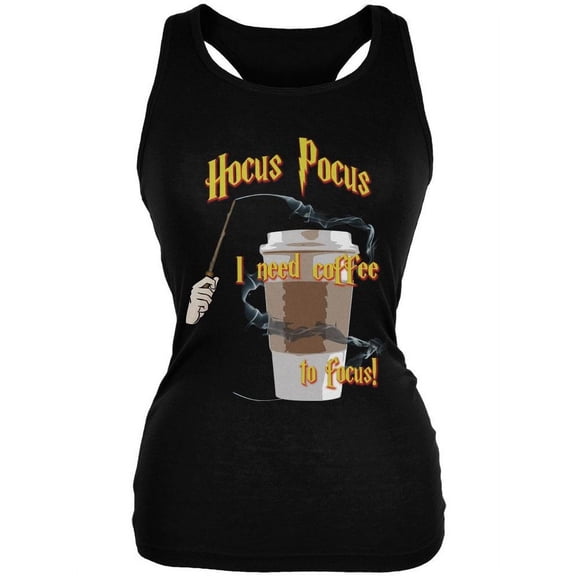 Hocus Pocus I Need Coffee to Focus Black Juniors Soft Tank Top
