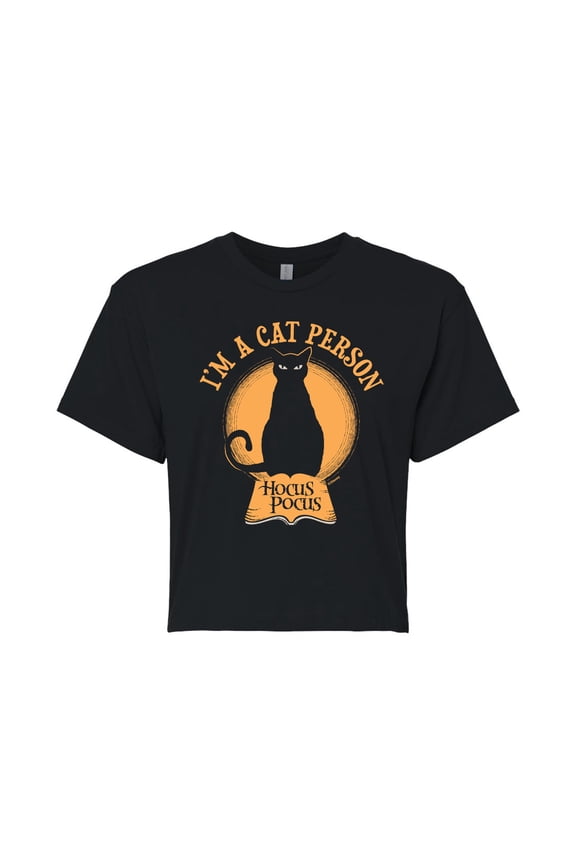 - I'm a Cat Person - Juniors Cropped Cotton Blend T-Shirt