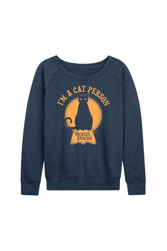 - I'm a Cat Person Lightweight French Terry Wide Neck Long Sleeve Graphic Shirt
