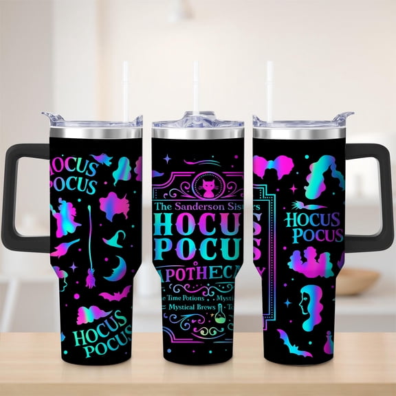 Hocus Pocus Magical Design Stainless Steel Insulated Mug with Lid and Handle, 30oz