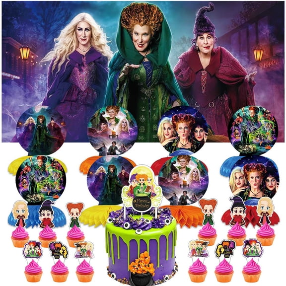 Hocus Pocus Party Decorations Banner Decor Supplies Honeycomb Centerpieces Table Toppers Cake Toppers for Birthday Photo Props