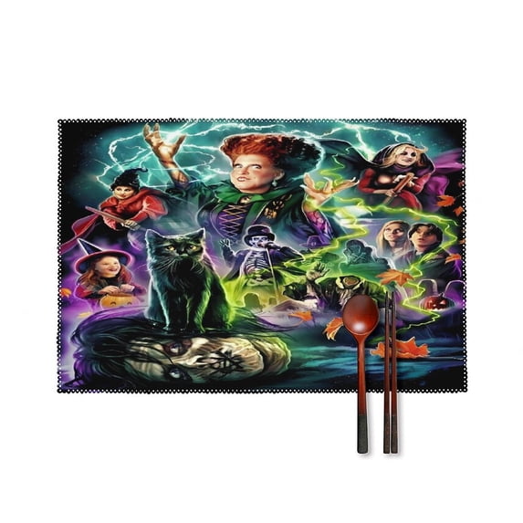 Hocus-Pocus Set of 6 Individual Placemats for Dining Table, Non-slip, Washable, Reusable Table Mats for Decor Home Party for Kid Teen Adult