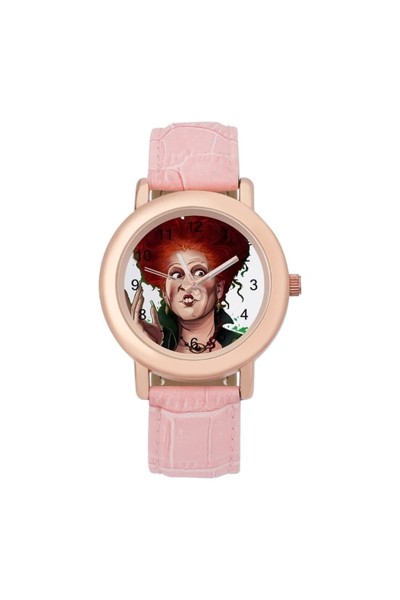 Hocus Pocus Soft Leather Strap Watch Adult Classic Ladies Leather Strap Wrist Watch Adjustable Fit for Wrist Sizes 5.7" to 8.7"