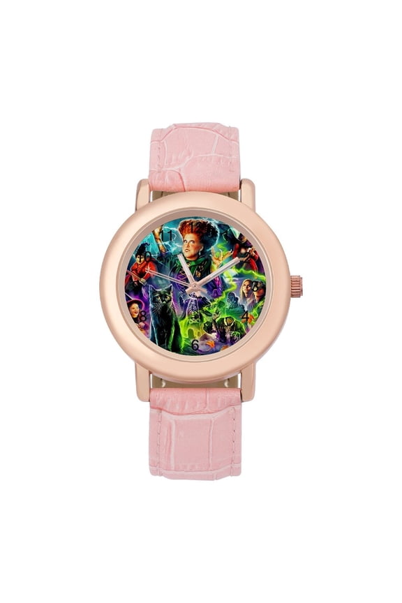 Hocus Pocus Watch, Soft Leather Strap Watch Adult Classic Ladies Leather Strap Wrist Watch Adjustable Quartz Watch Fit for Wrist Sizes 5.7" to 8.7"