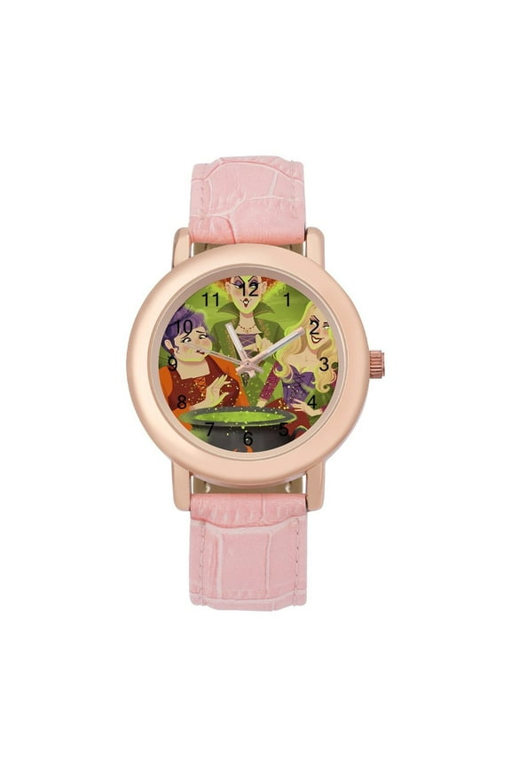 Hocus Pocus Soft Leather Strap Watch Adult Classic Ladies Leather Strap Wrist Watch Adjustable Fit for Wrist Sizes 5.7" to 8.7"