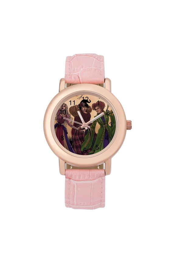 Hocus Pocus Soft Leather Strap Watch Adult Classic Ladies Leather Strap Wrist Watch Adjustable Fit for Wrist Sizes 5.7" to 8.7"